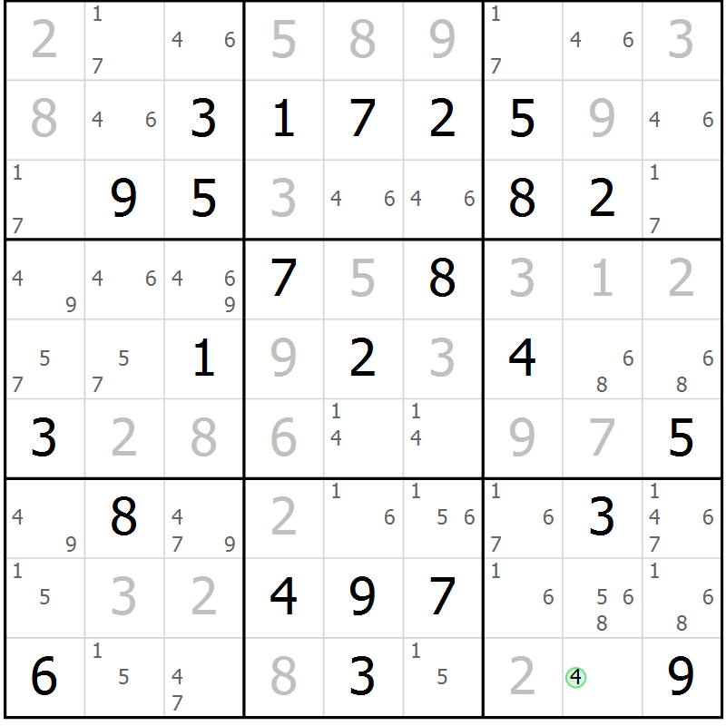 Position des candidats pour la solution de la Gr 30 page 33 du magazine de sudoku Giga sudoku niv 6-8 n° 032