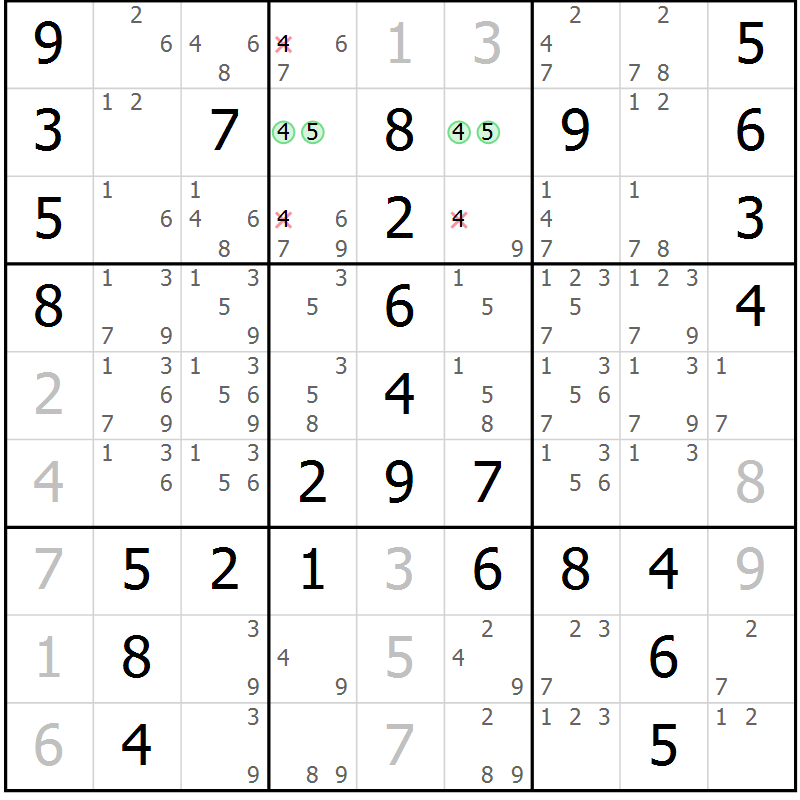 Position des candidats pour la solution de la Gr 34 page 37 du magazine de sudoku Giga sudoku niv 6-8 n° 032