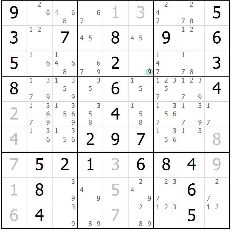 Position des candidats pour la solution de la Gr 34 page 37 du magazine de sudoku Giga sudoku niv 6-8 n° 032
