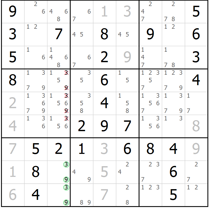 Position des candidats pour la solution de la Gr 34 page 37 du magazine de sudoku Giga sudoku niv 6-8 n° 032