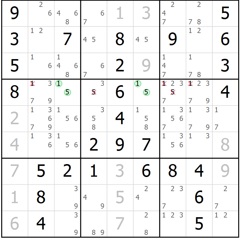 Position des candidats pour la solution de la Gr 34 page 37 du magazine de sudoku Giga sudoku niv 6-8 n° 032