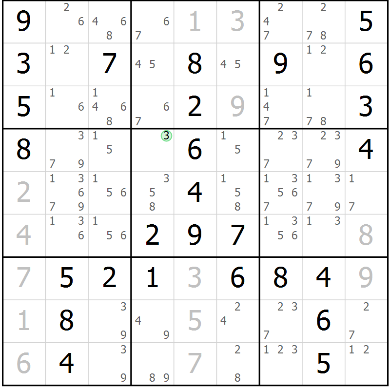 Position des candidats pour la solution de la Gr 34 page 37 du magazine de sudoku Giga sudoku niv 6-8 n° 032