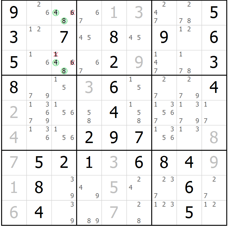 Position des candidats pour la solution de la Gr 34 page 37 du magazine de sudoku Giga sudoku niv 6-8 n° 032