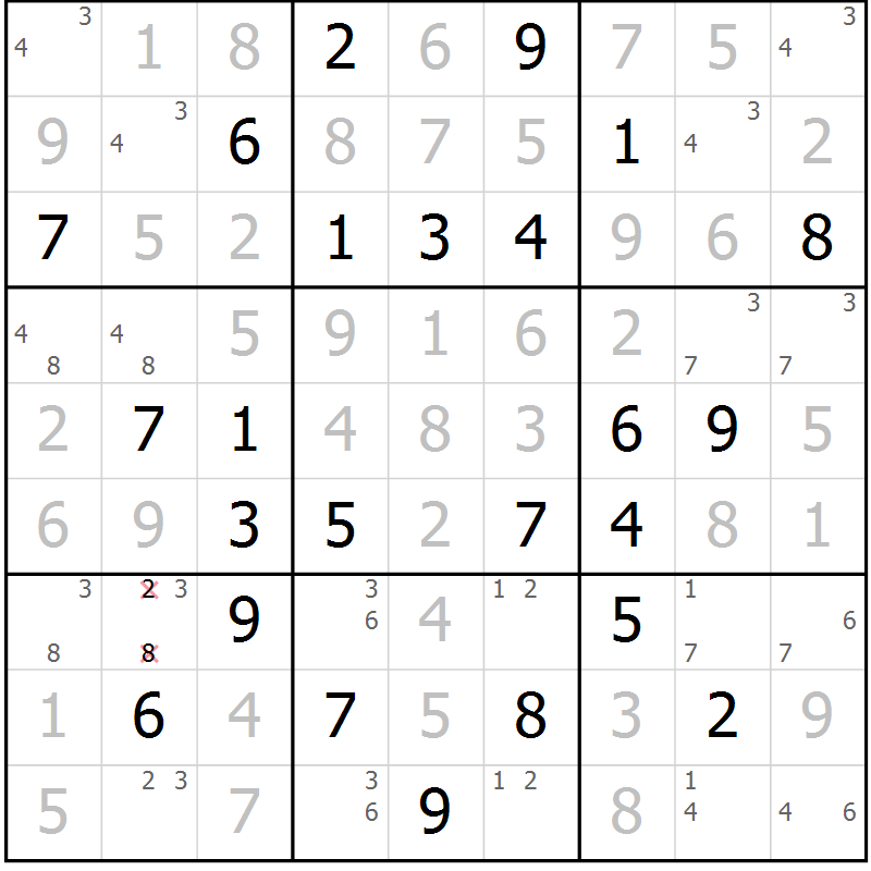 Position des candidats pour la solution de la Gr 35 page 38 du magazine de sudoku Giga sudoku niv 6-8 n° 032
