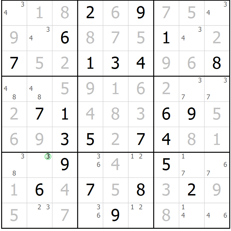 Position des candidats pour la solution de la Gr 35 page 38 du magazine de sudoku Giga sudoku niv 6-8 n° 032