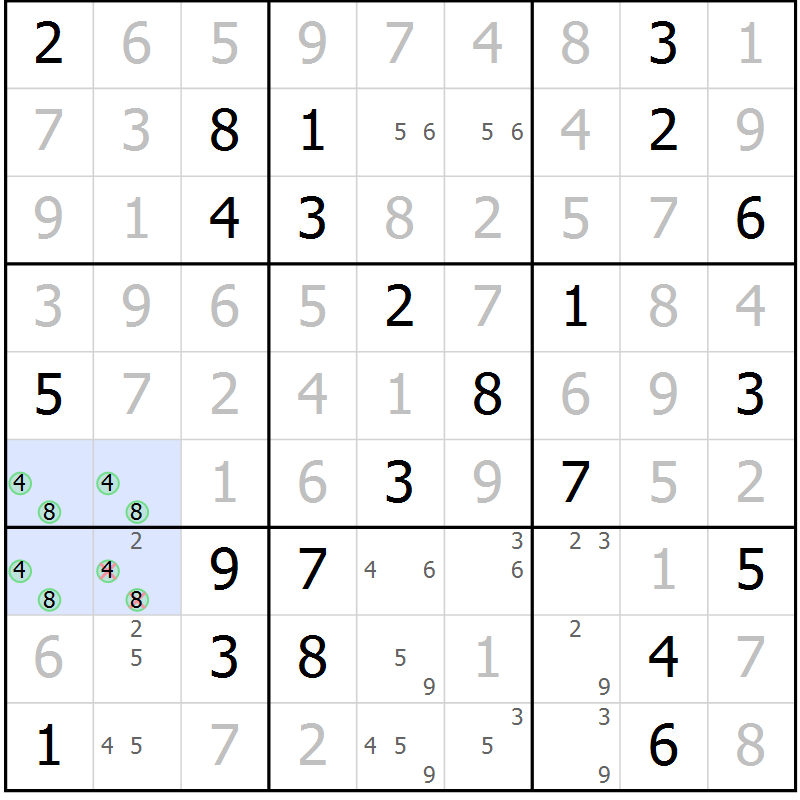 Position des candidats pour la solution de la Gr 36 page 39 du magazine de sudoku Giga sudoku niv 6-8 n° 032