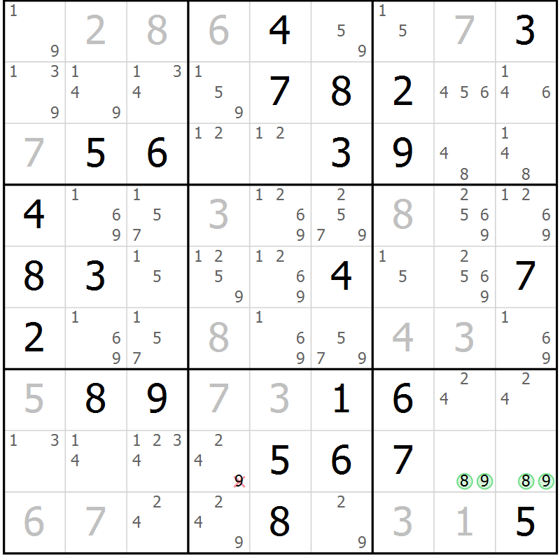 Position des candidats pour la solution de la Gr 37 page 40 du magazine de sudoku Giga sudoku niv 6-8 n° 032