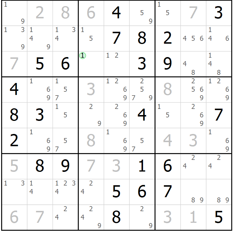 Position des candidats pour la solution de la Gr 37 page 40 du magazine de sudoku Giga sudoku niv 6-8 n° 032