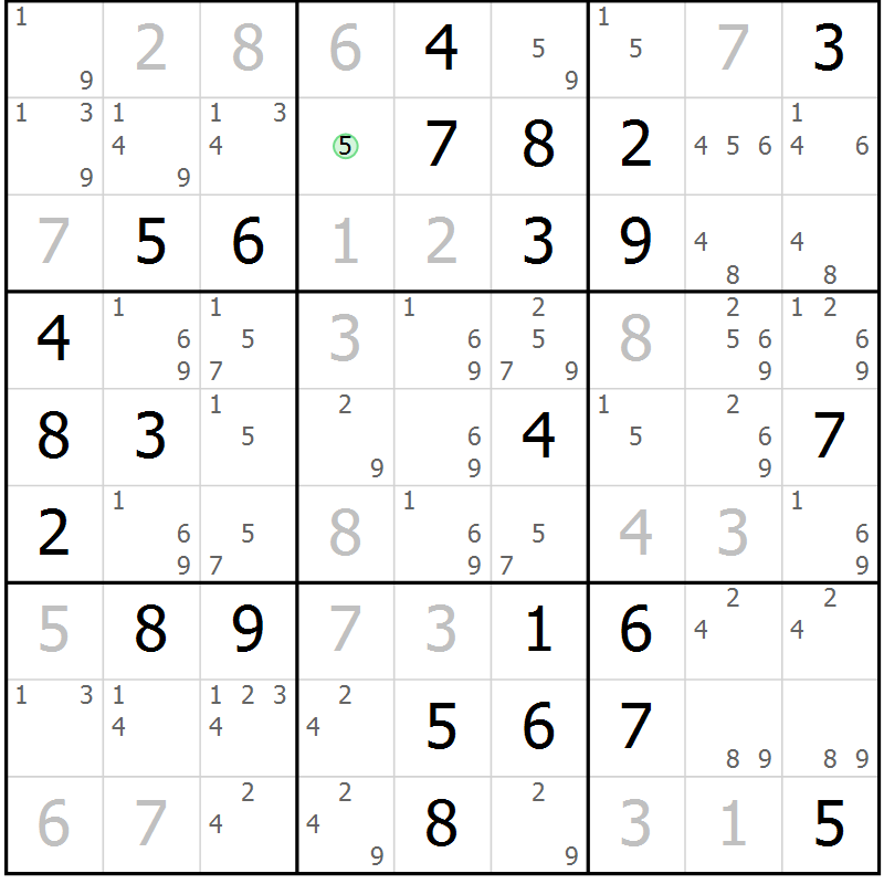 Position des candidats pour la solution de la Gr 37 page 40 du magazine de sudoku Giga sudoku niv 6-8 n° 032