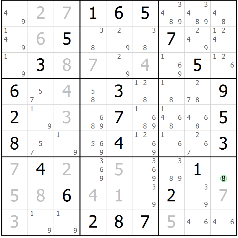 Position des candidats pour la solution de la Gr 38 page 41 du magazine de sudoku Giga sudoku niv 6-8 n° 032
