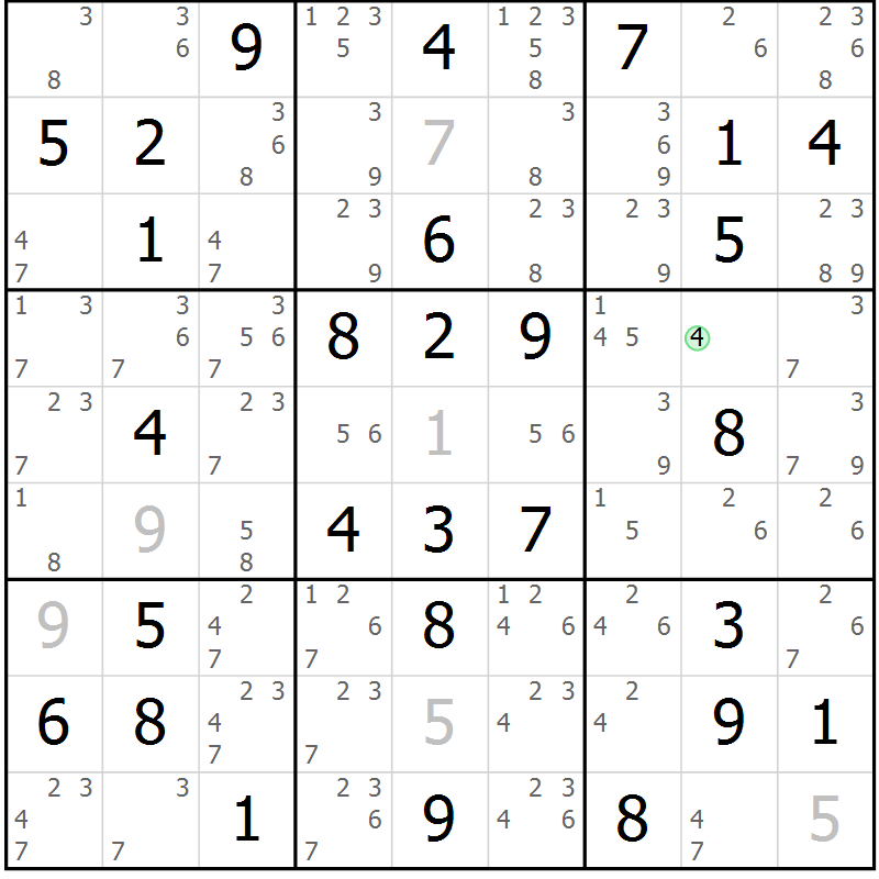 Position des candidats pour la solution de la Gr 4 page 7 du magazine de sudoku Giga sudoku niv 6-8 n° 032