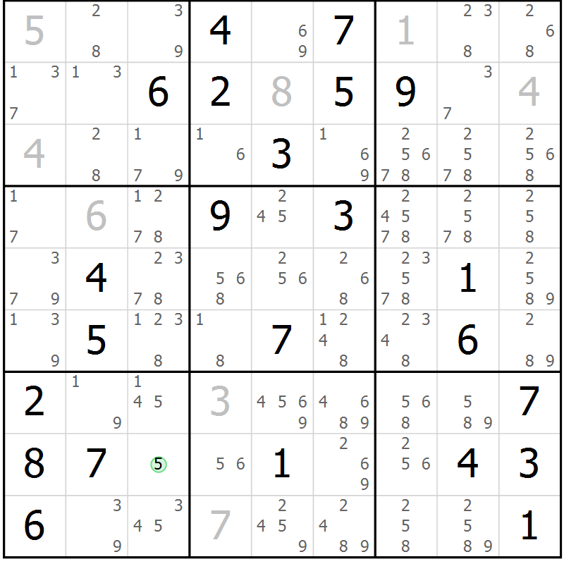 Position des candidats pour la solution de la Gr 40 page 43 du magazine de sudoku Giga sudoku niv 6-8 n° 032