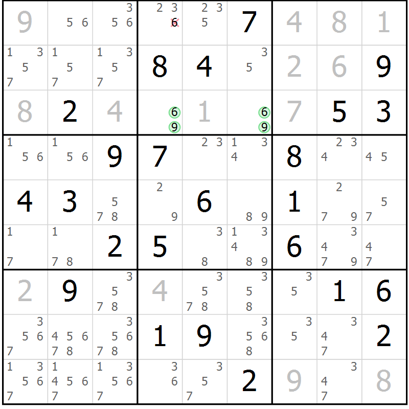 Position des candidats pour la solution de la Gr 41 page 44 du magazine de sudoku Giga sudoku niv 6-8 n° 032