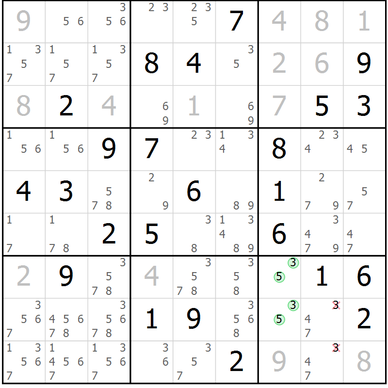 Position des candidats pour la solution de la Gr 41 page 44 du magazine de sudoku Giga sudoku niv 6-8 n° 032