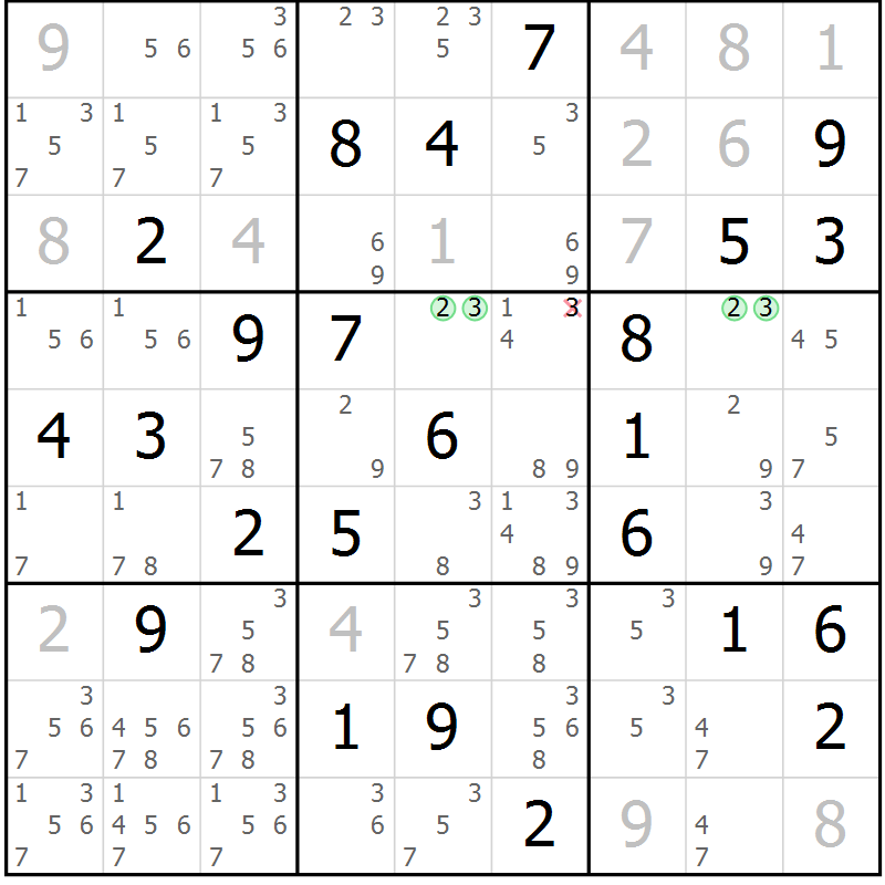 Position des candidats pour la solution de la Gr 41 page 44 du magazine de sudoku Giga sudoku niv 6-8 n° 032
