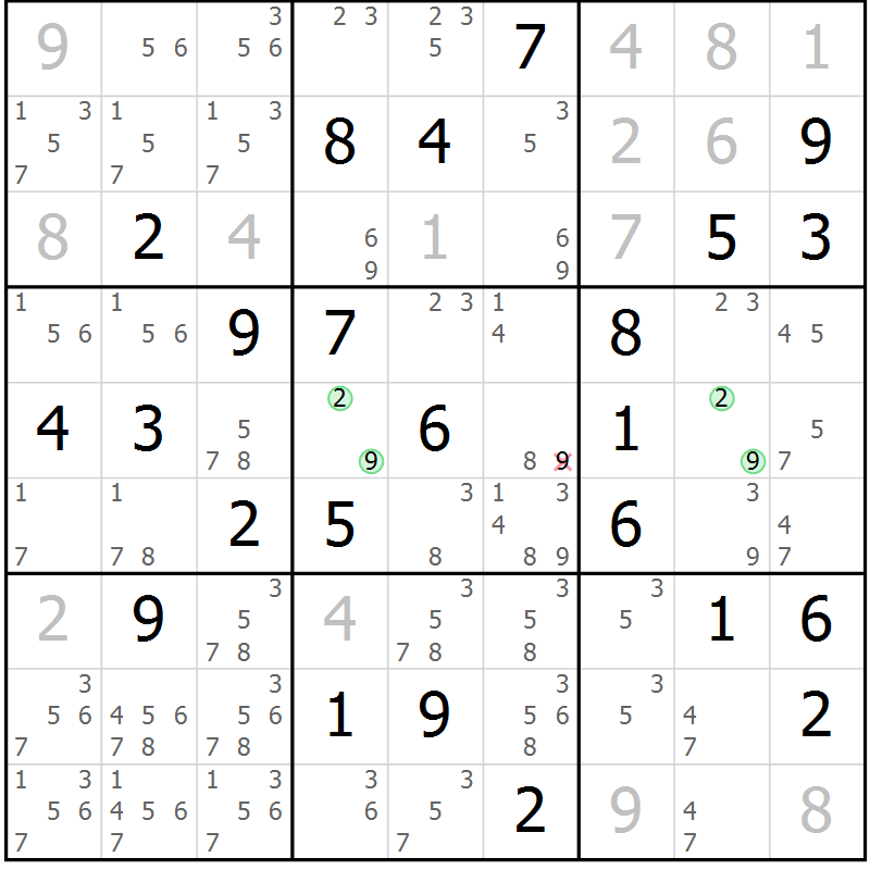 Position des candidats pour la solution de la Gr 41 page 44 du magazine de sudoku Giga sudoku niv 6-8 n° 032