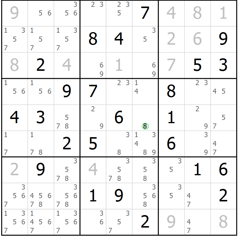 Position des candidats pour la solution de la Gr 41 page 44 du magazine de sudoku Giga sudoku niv 6-8 n° 032