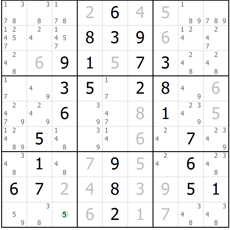 Position des candidats pour la solution de la Gr 42 page 45 du magazine de sudoku Giga sudoku niv 6-8 n° 032
