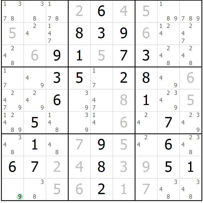 Position des candidats pour la solution de la Gr 42 page 45 du magazine de sudoku Giga sudoku niv 6-8 n° 032