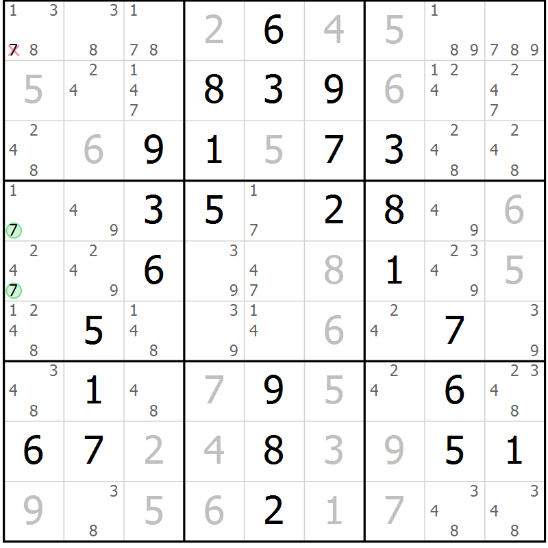 Position des candidats pour la solution de la Gr 42 page 45 du magazine de sudoku Giga sudoku niv 6-8 n° 032