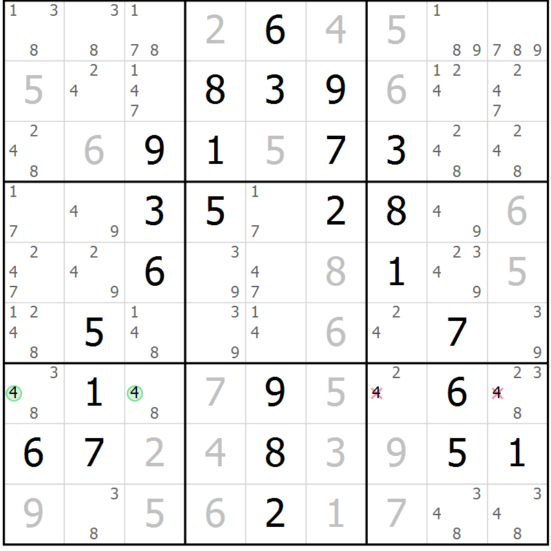 Position des candidats pour la solution de la Gr 42 page 45 du magazine de sudoku Giga sudoku niv 6-8 n° 032