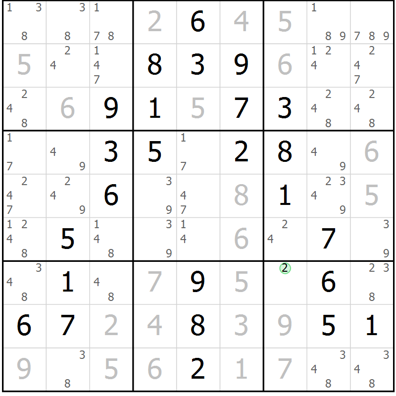 Position des candidats pour la solution de la Gr 42 page 45 du magazine de sudoku Giga sudoku niv 6-8 n° 032