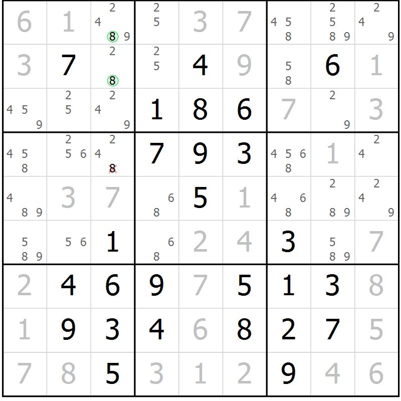 Position des candidats pour la solution de la Gr 44 page 47 du magazine de sudoku Giga sudoku niv 6-8 n° 032