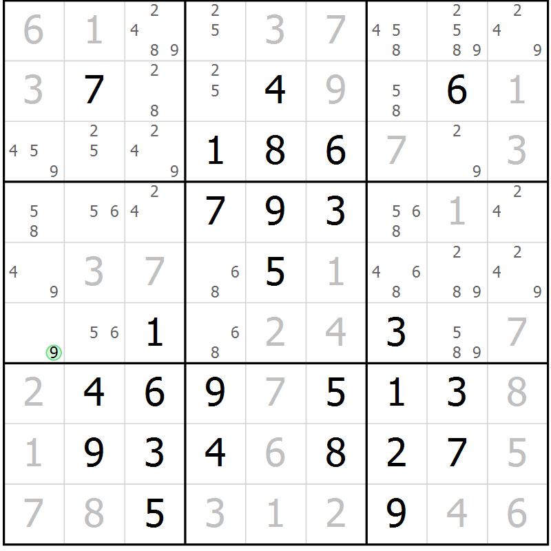 Position des candidats pour la solution de la Gr 44 page 47 du magazine de sudoku Giga sudoku niv 6-8 n° 032