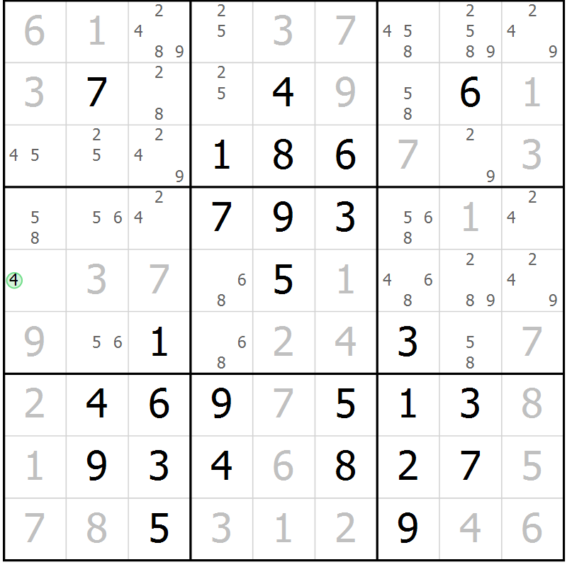 Position des candidats pour la solution de la Gr 44 page 47 du magazine de sudoku Giga sudoku niv 6-8 n° 032