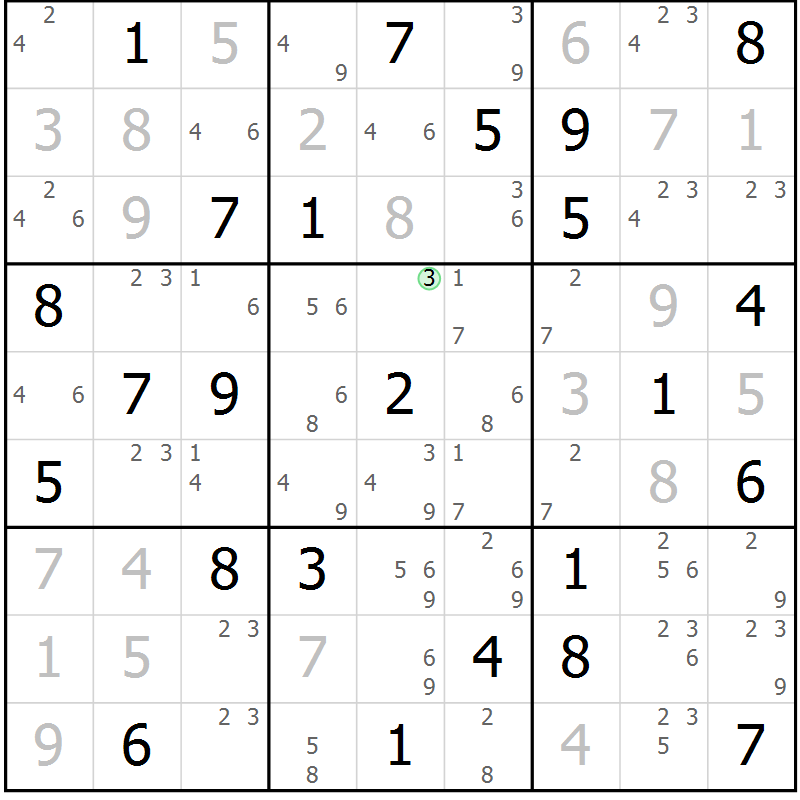 Position des candidats pour la solution de la Gr 45 page 48 du magazine de sudoku Giga sudoku niv 6-8 n° 032