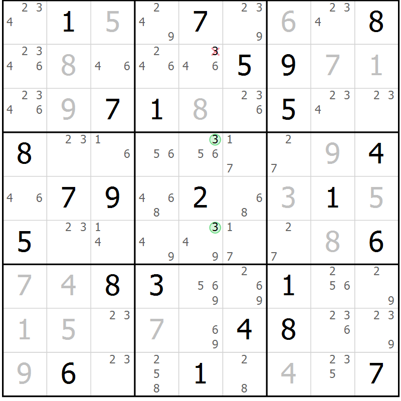 Position des candidats pour la solution de la Gr 45 page 48 du magazine de sudoku Giga sudoku niv 6-8 n° 032
