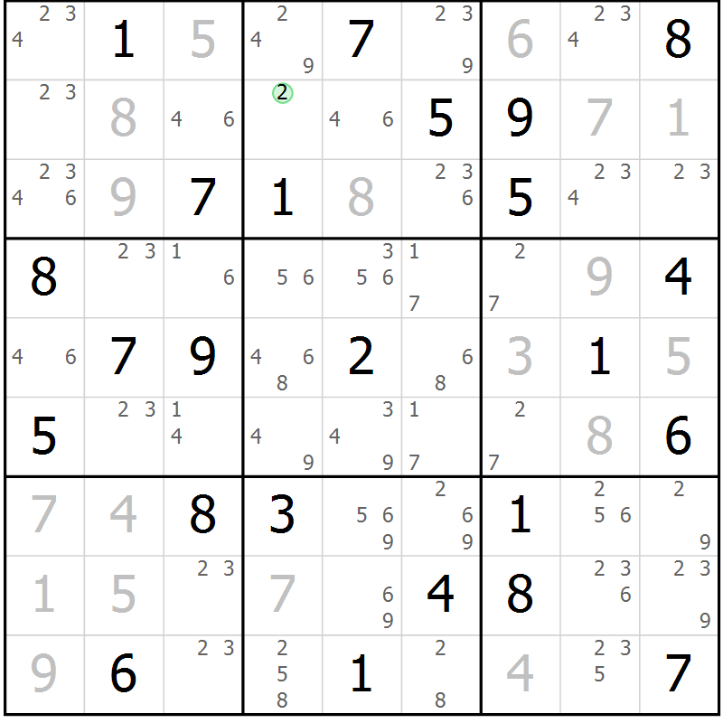 Position des candidats pour la solution de la Gr 45 page 48 du magazine de sudoku Giga sudoku niv 6-8 n° 032