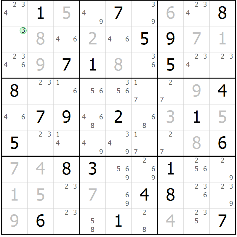 Position des candidats pour la solution de la Gr 45 page 48 du magazine de sudoku Giga sudoku niv 6-8 n° 032