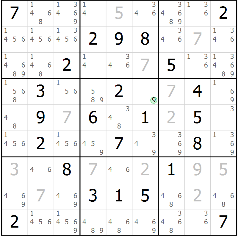 Position des candidats pour la solution de la Gr 47 page 50 du magazine de sudoku Giga sudoku niv 6-8 n° 032