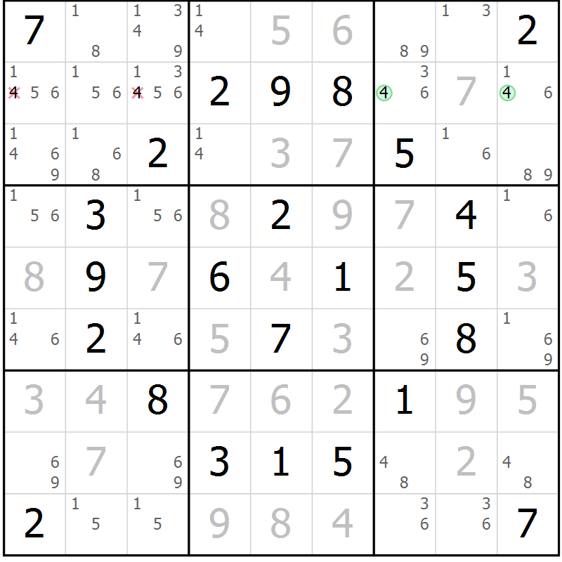 Position des candidats pour la solution de la Gr 47 page 50 du magazine de sudoku Giga sudoku niv 6-8 n° 032