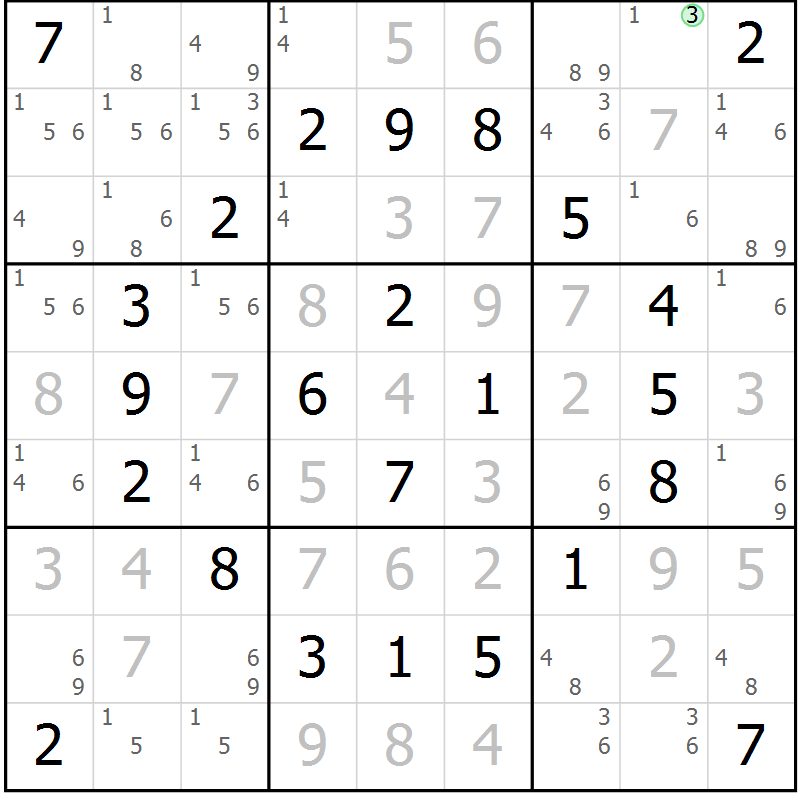 Position des candidats pour la solution de la Gr 47 page 50 du magazine de sudoku Giga sudoku niv 6-8 n° 032