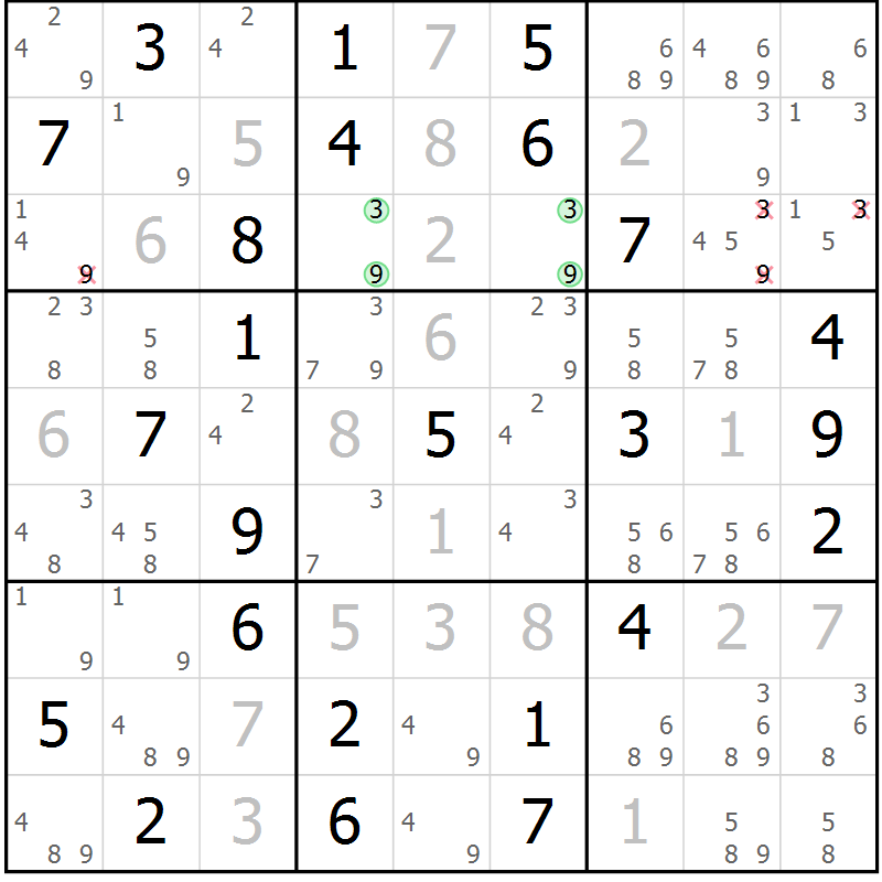 Position des candidats pour la solution de la Gr 48 page 51 du magazine de sudoku Giga sudoku niv 6-8 n° 032