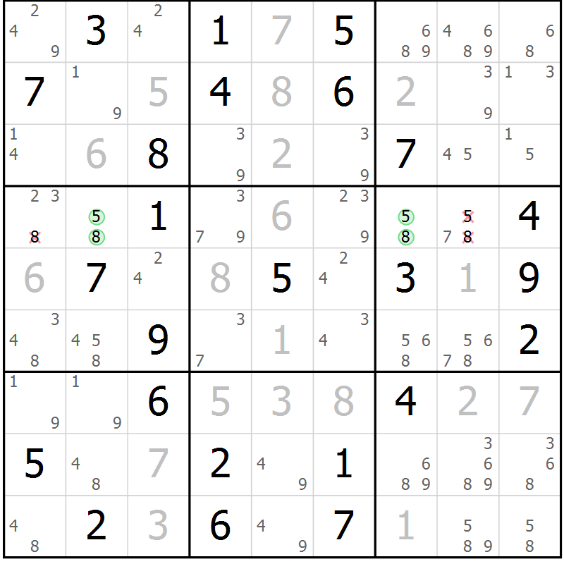 Position des candidats pour la solution de la Gr 48 page 51 du magazine de sudoku Giga sudoku niv 6-8 n° 032