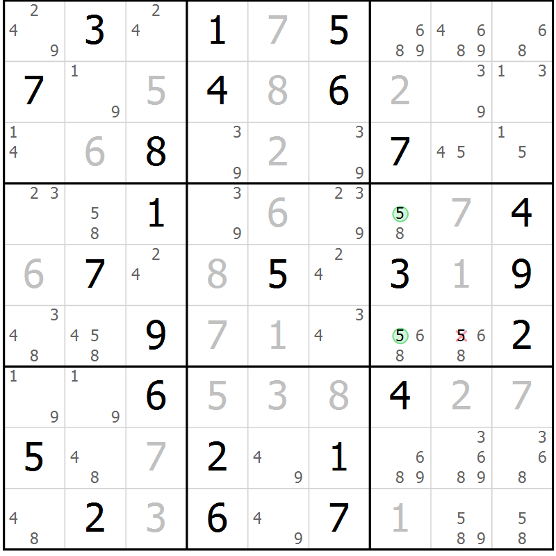 Position des candidats pour la solution de la Gr 48 page 51 du magazine de sudoku Giga sudoku niv 6-8 n° 032