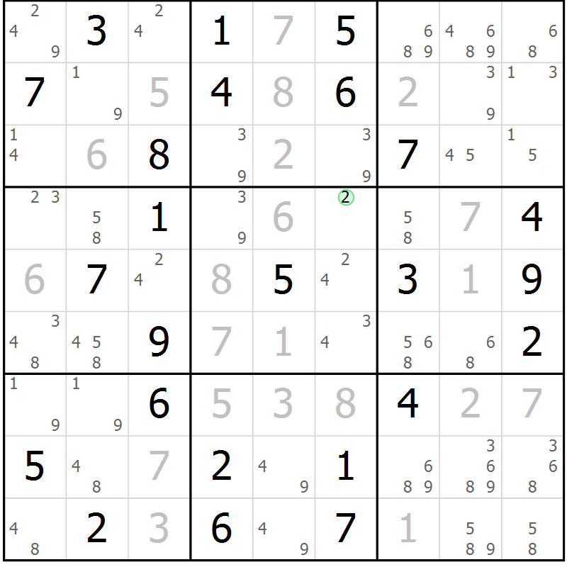 Position des candidats pour la solution de la Gr 48 page 51 du magazine de sudoku Giga sudoku niv 6-8 n° 032