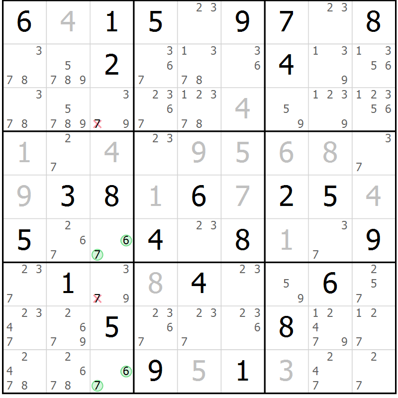 Position des candidats pour la solution de la Gr 49 page 52 du magazine de sudoku Giga sudoku niv 6-8 n° 032