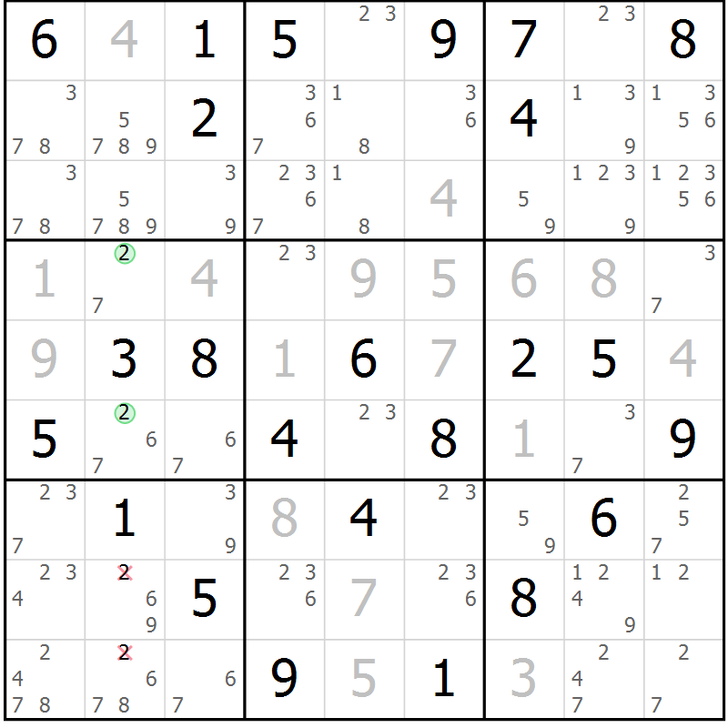 Position des candidats pour la solution de la Gr 49 page 52 du magazine de sudoku Giga sudoku niv 6-8 n° 032