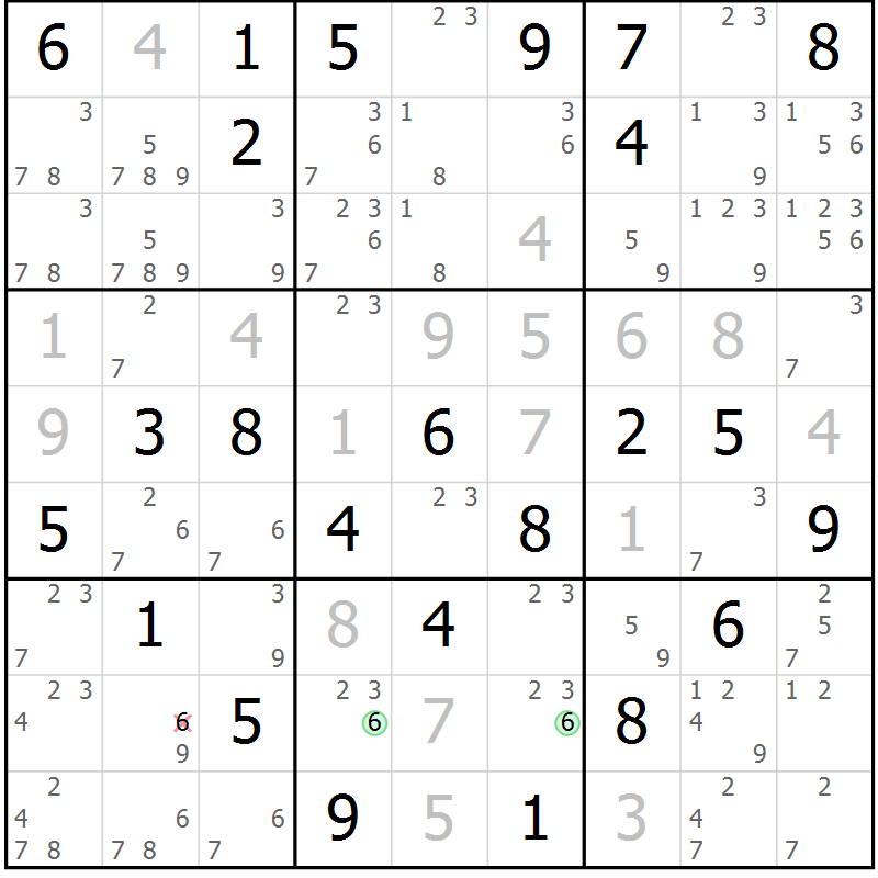 Position des candidats pour la solution de la Gr 49 page 52 du magazine de sudoku Giga sudoku niv 6-8 n° 032
