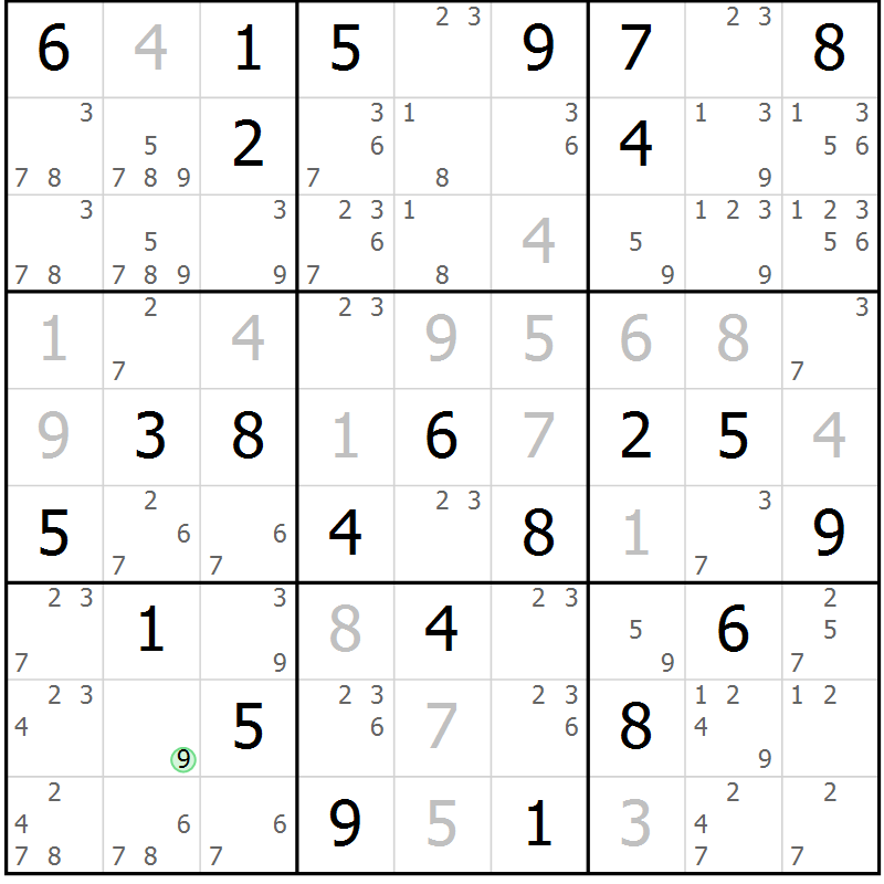 Position des candidats pour la solution de la Gr 49 page 52 du magazine de sudoku Giga sudoku niv 6-8 n° 032