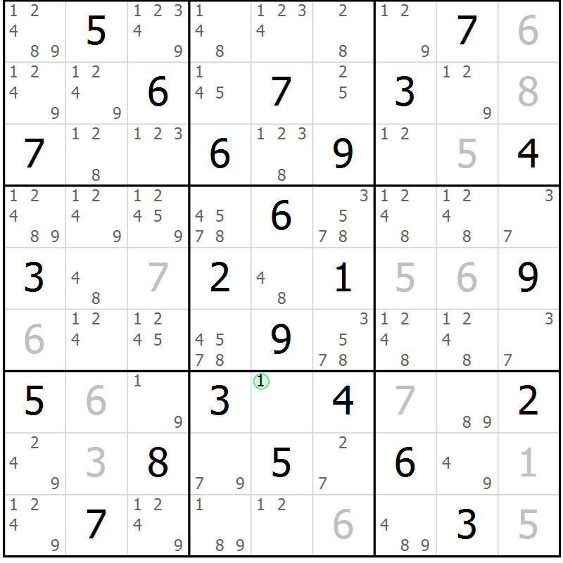 Position des candidats pour la solution de la Gr 50 page 53 du magazine de sudoku Giga sudoku niv 6-8 n° 032