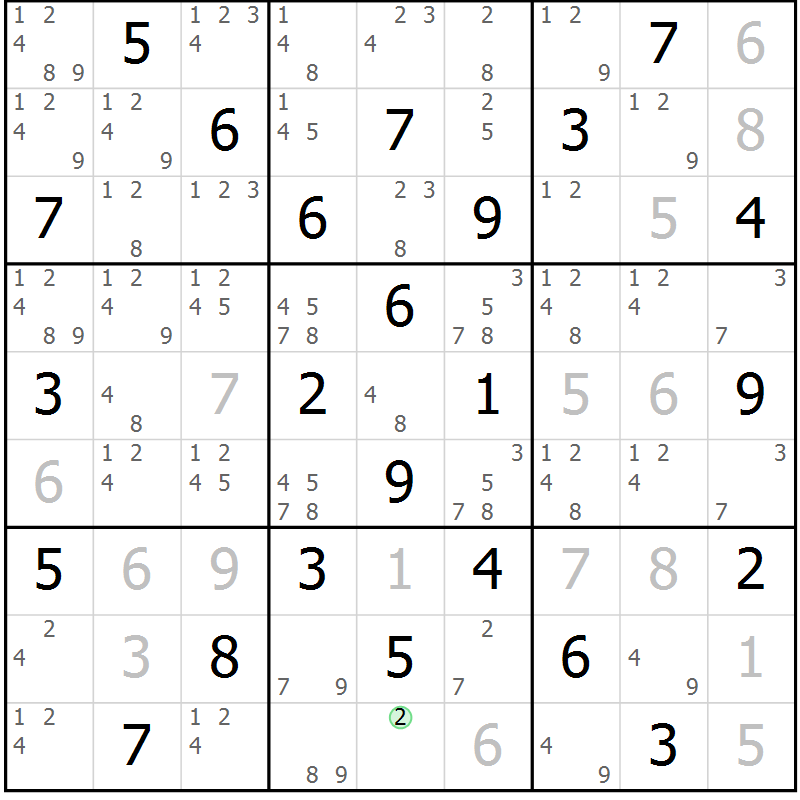 Position des candidats pour la solution de la Gr 50 page 53 du magazine de sudoku Giga sudoku niv 6-8 n° 032