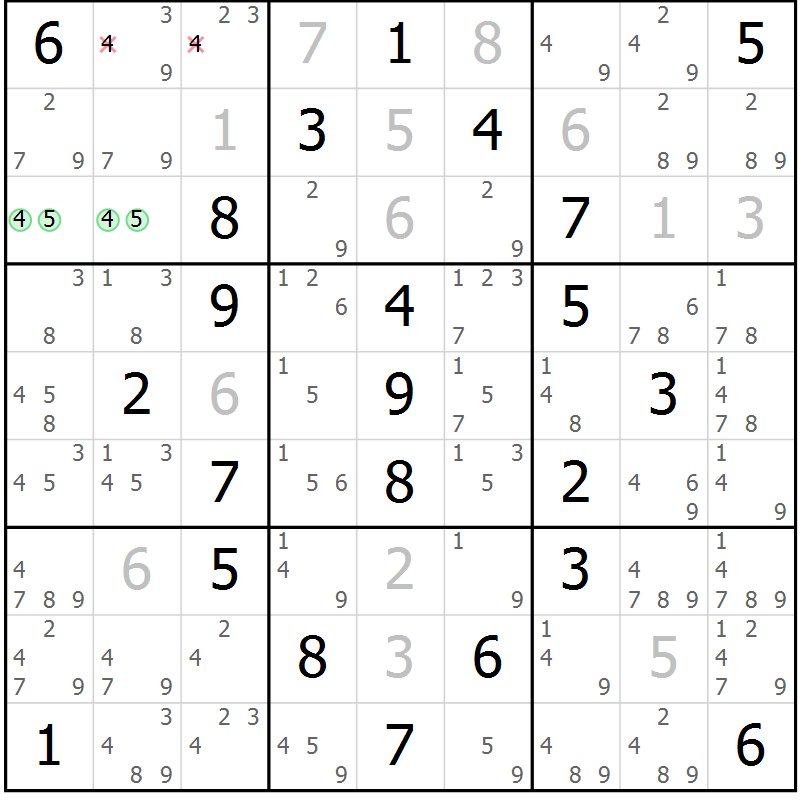 Position des candidats pour la solution de la Gr 51 page 54 du magazine de sudoku Giga sudoku niv 6-8 n° 032