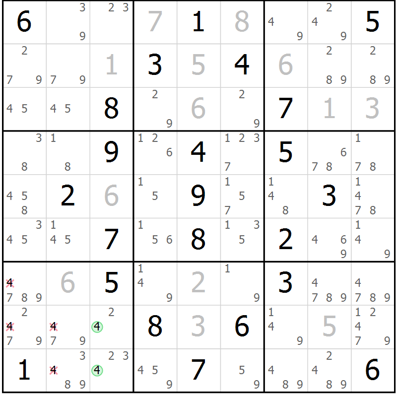 Position des candidats pour la solution de la Gr 51 page 54 du magazine de sudoku Giga sudoku niv 6-8 n° 032