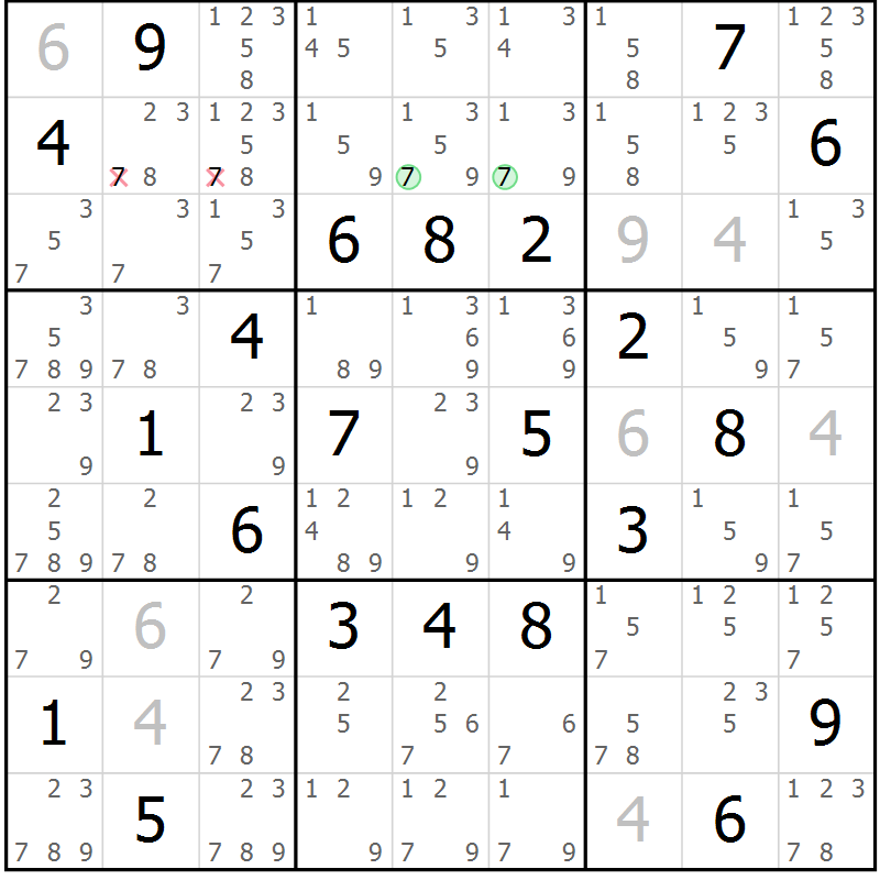 Position des candidats pour la solution de la Gr 52 page 55 du magazine de sudoku Giga sudoku niv 6-8 n° 032