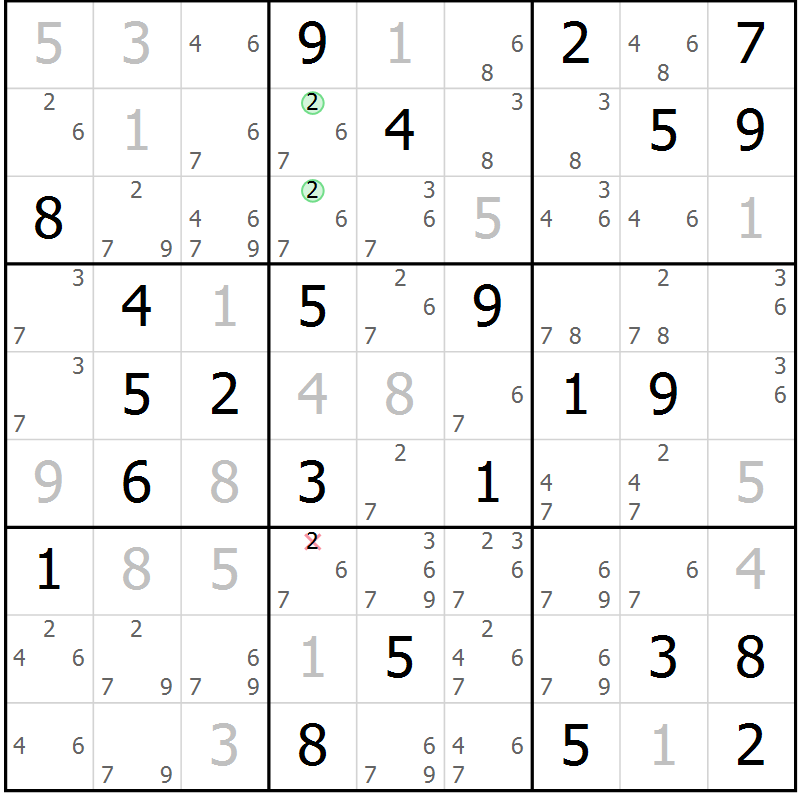 Position des candidats pour la solution de la Gr 53 page 56 du magazine de sudoku Giga sudoku niv 6-8 n° 032